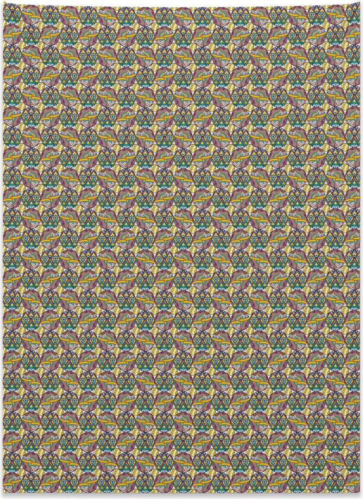 Abakuhaus Boho Wandteppich, Orientalische Henna-Motive aus Weiches Mikrofaser Stoff Kein Verblassen Klare Farben Waschbar, 110 x 150 cm, Mehrfarbig