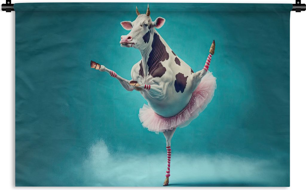 MuchoWow Wandteppich Wandbehang Kuh - Ballett - Porträt - Blau - Tiere - Kind 60x40 cm Tapisserie Dekoration Wandtuch - Wanddekorationen