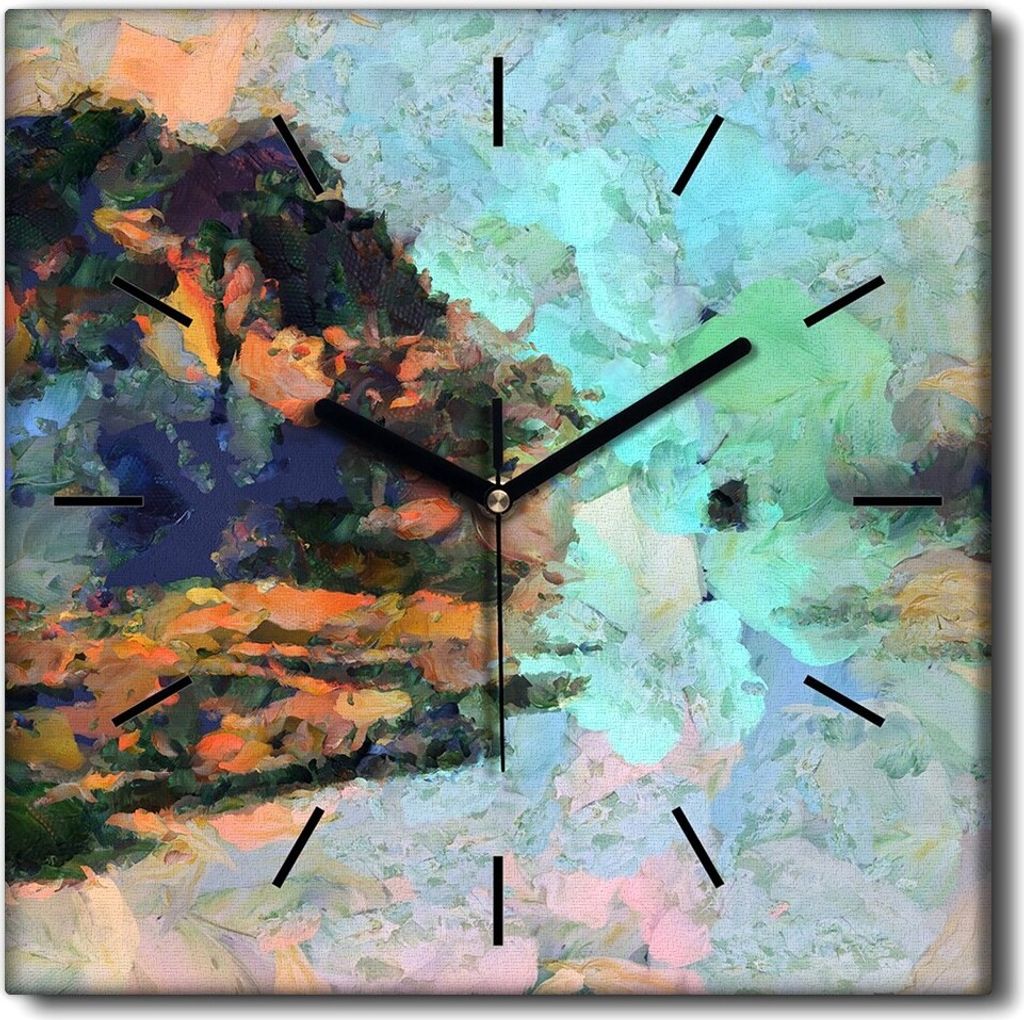 Coloray Uhr auf Leinwand 30x30 cm Wand Uhr Dekoration Wohnzimmer Segeltuch schwarze Hände -Wasserinsellandschaft