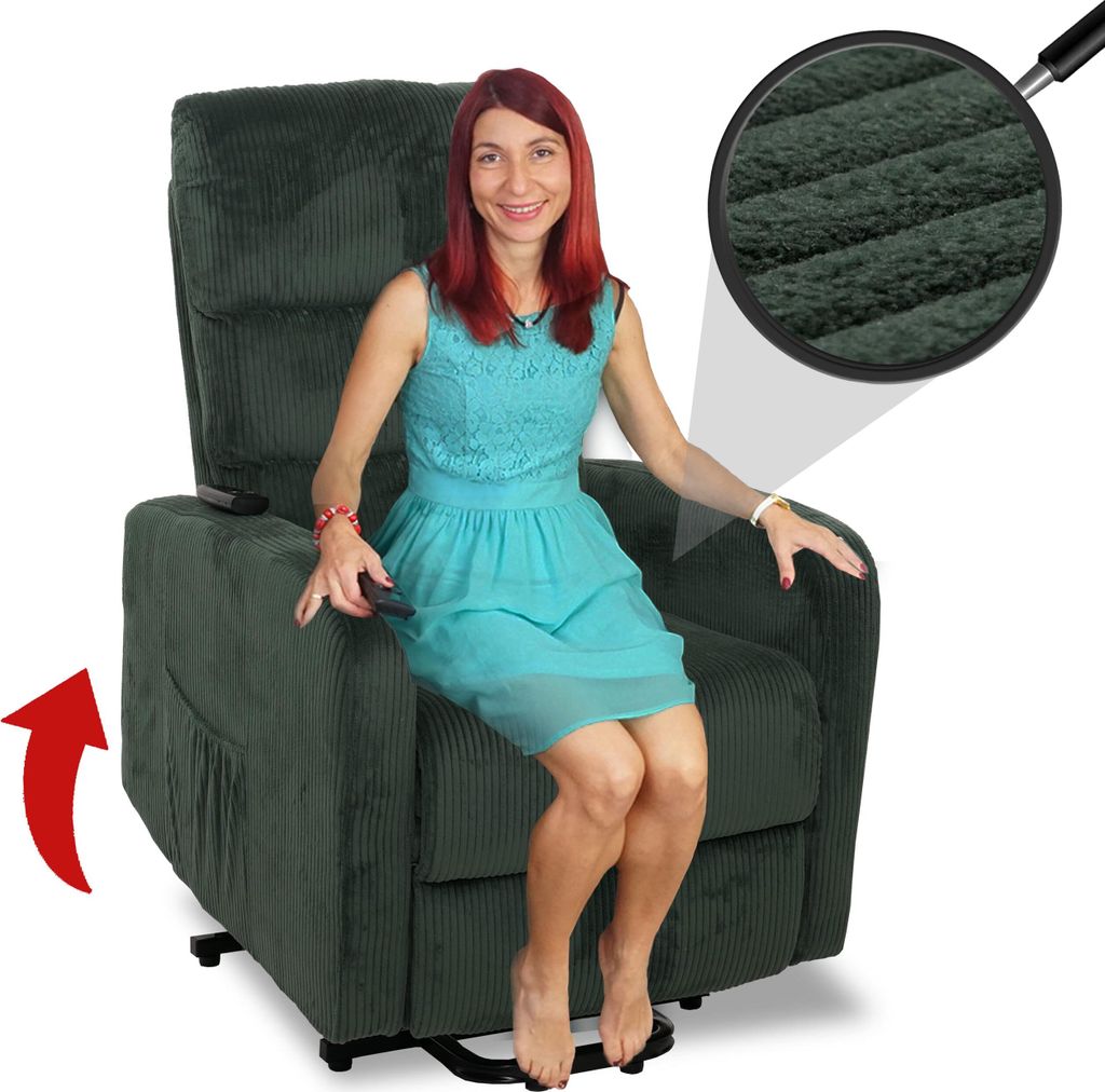 Fernsehsessel MCW-K62, Relaxsessel TV-Sessel Liege, Liegefunktion Aufstehhilfe, Metall Stoff/Textil Cord grün