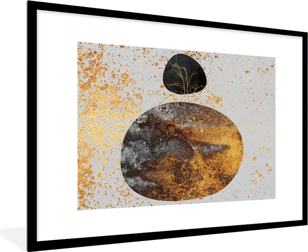 MuchoWow Gerahmtes Poster Abstrakt - Raum - Gold 90x60 cm - Poster mit Schwarzem Bilderrahmen Wandposter Rahmen Foto Bilder - Wanddekoration - Fotos