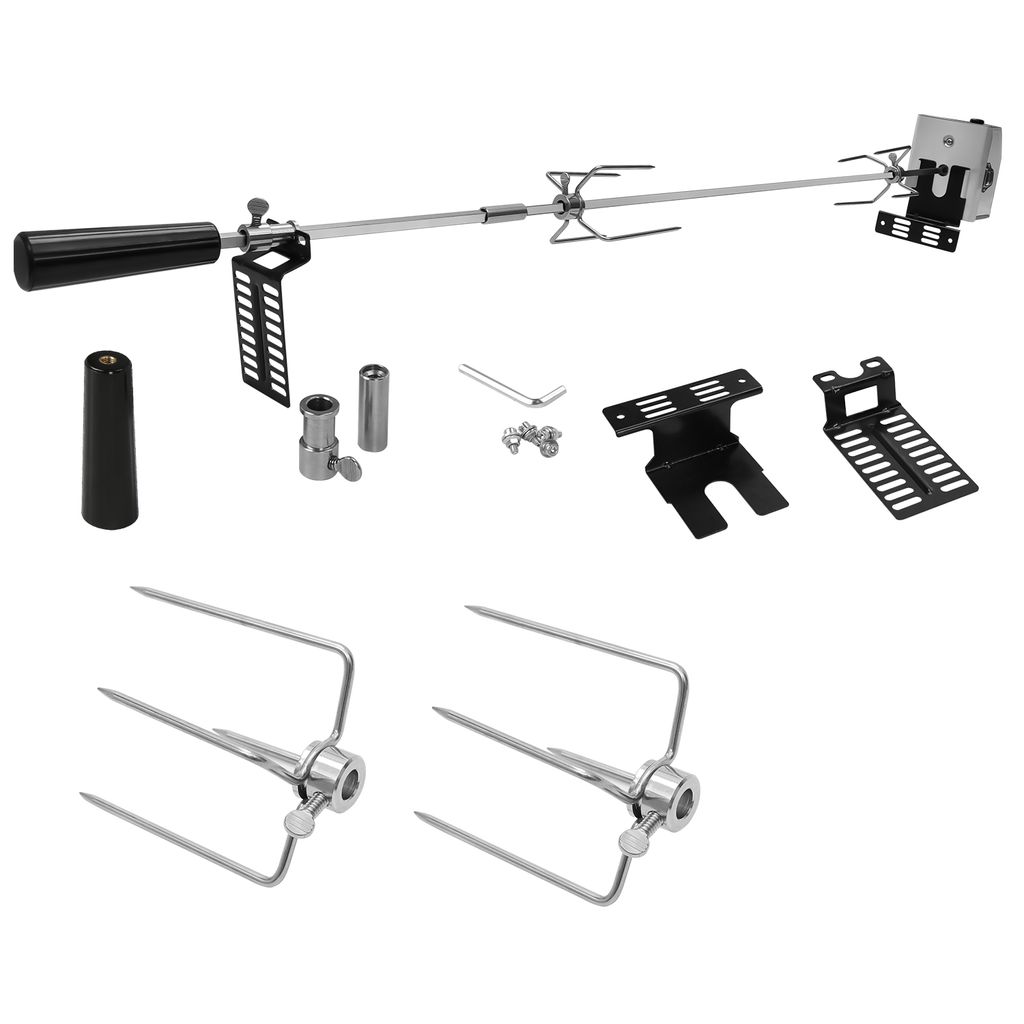 Yakimz Edelstahl Grillspieß Grillspieße Set 107cm inkl. 2X Fleischnadeln und Edelstahl Motor 220V - 240V elektrischer drehspieß otisserie