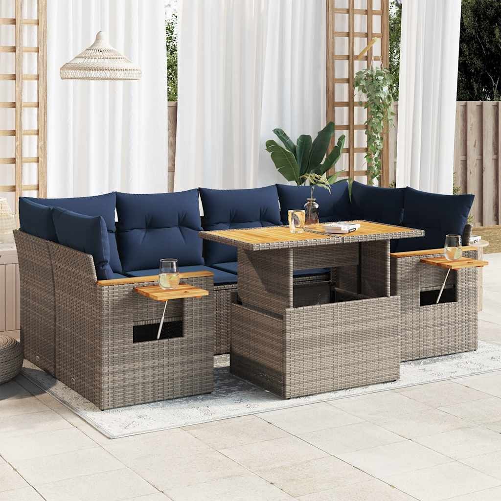 Maison Exclusive - 7-tlg. Garten-Sofagarnitur mit Kissen Grau Poly Rattan