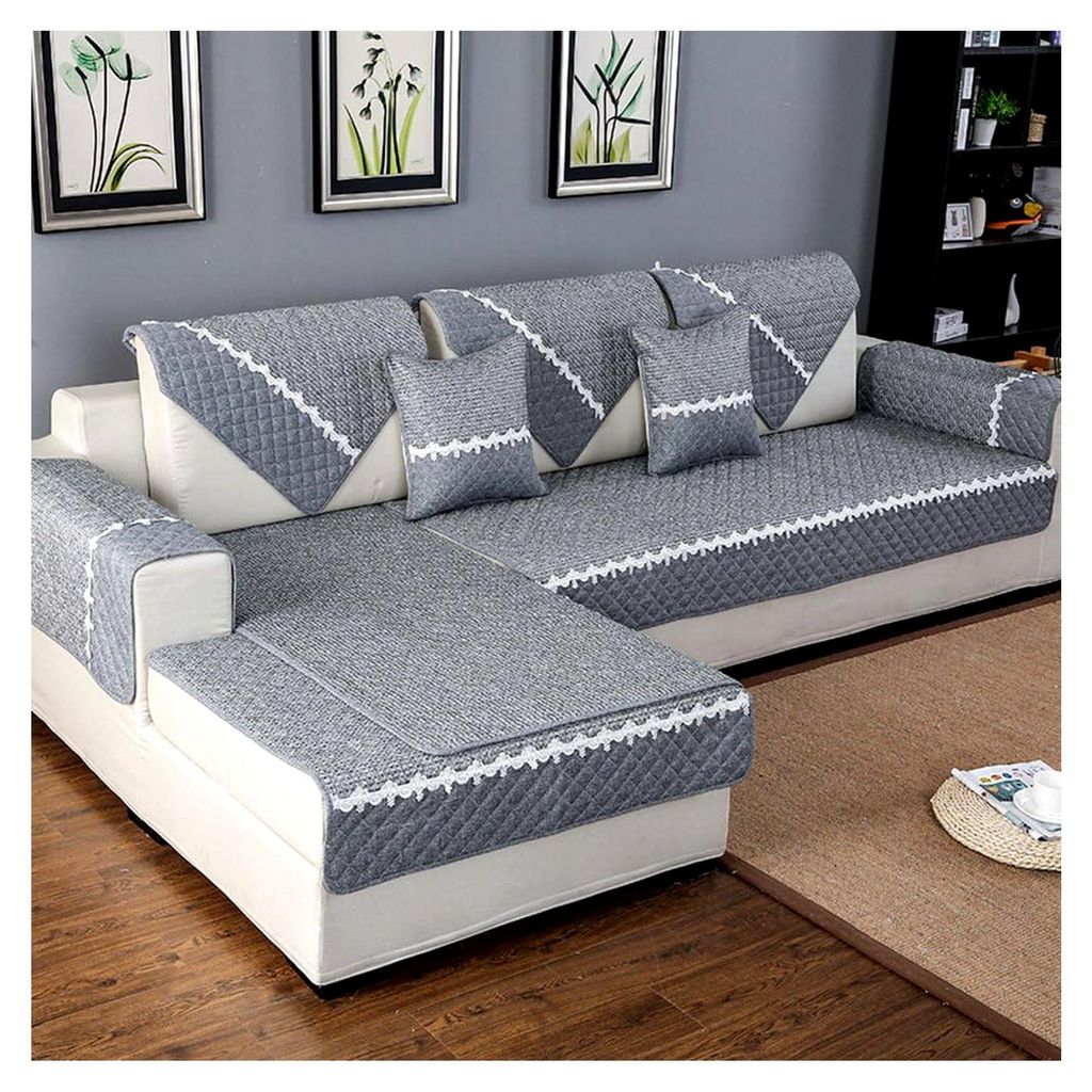 Rutschfester Sofabezug für Ausziehcouches aus Baumwolle und Polyester, gesteppter Sofabezug in verschiedenen Größen für das Wohnzimmer - Dunkel...