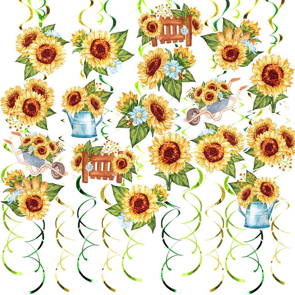18 Stück Sonnenblumen-Hängewirbel-Dekorationen, Sonnenblumen-Folienwirbel, Decken- und Wanddekoration für Geburtstagsfeiern, Hochzeiten, Babypartys