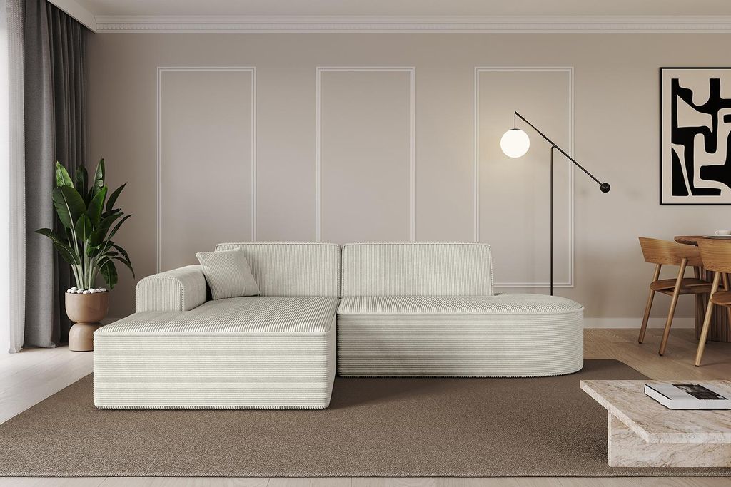 ALTDECOR Ecksofa in L-Form IREA-L1-v3 232x165x77 cm Cremeweiß Corner Sofa Eckcouch Couch Wohnlandschaft Cauchsofa