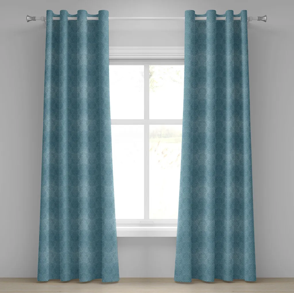 Rideau à œillets bleu vintage ABAKUHAUS motif damassé 280 x 245 cm