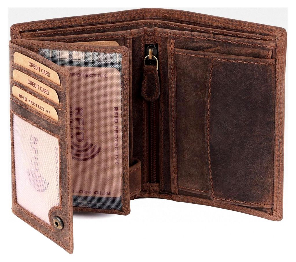 Herren Geldbörse aus echtem Leder - Geldbeutel mit RFID-Schutz - Slim Portemonnaie für Männer - Vintage Leder, Farbe: Dunkelbraun