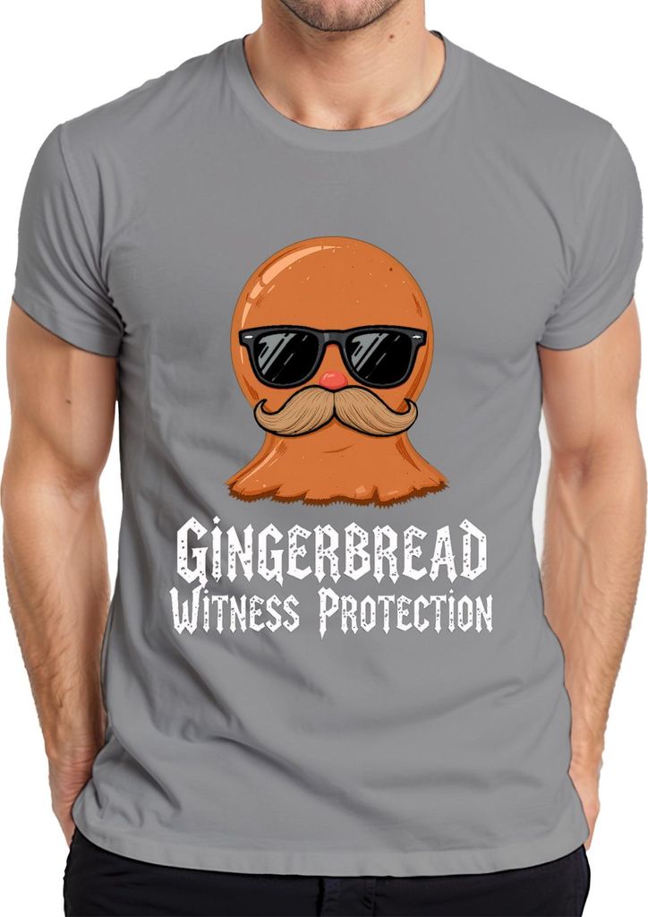 Gingerbread Witness Protection lustig Schnurrbart Sonnenbrille Herren T-Shirt, Grau, 3XL