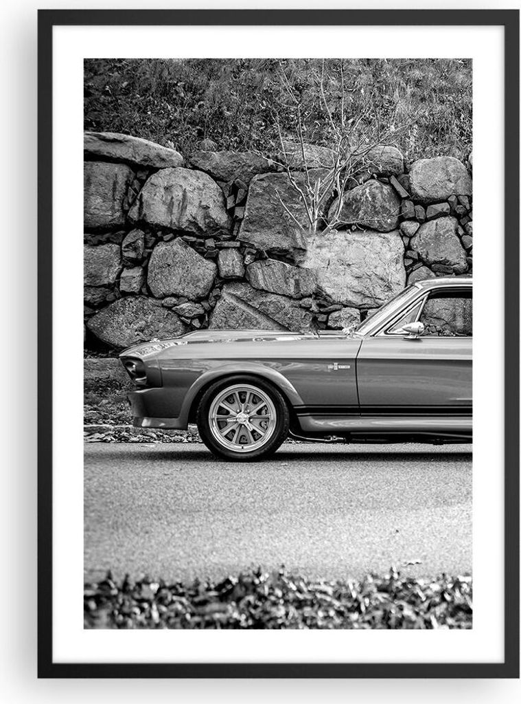 Gerahmtes Poster - Schwarzer Rahmen - Auto Ford Mustang - 50x70 cm - Wand Bild - Wanddeko - Wandbilder - Kunstposter - Wandposter - Bilderrahmen - ...