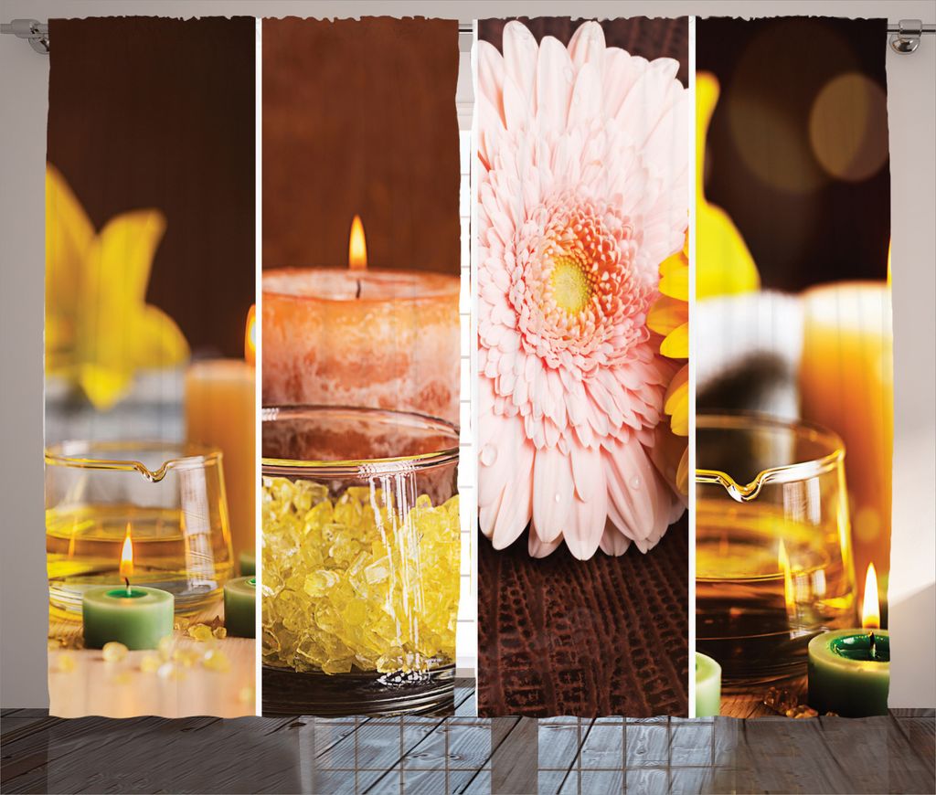 ABAKUHAUS Exotisch Rustikaler Vorhang, Gerbera Kerzen Spa, Wohnzimmer Universalband Gardinen mit Schlaufen und Haken, 280 x 245 cm, Orange Braun