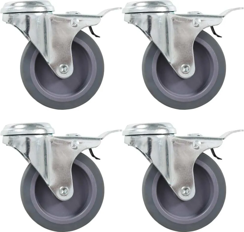 Lot de 4 roulettes de transport 75mm avec frein double et trou d'axe
