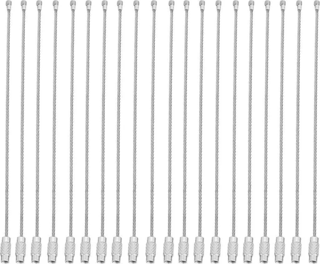 Set di portachiavi a filo, 20 pezzi, acciaio inox, con tappo a vite, argento