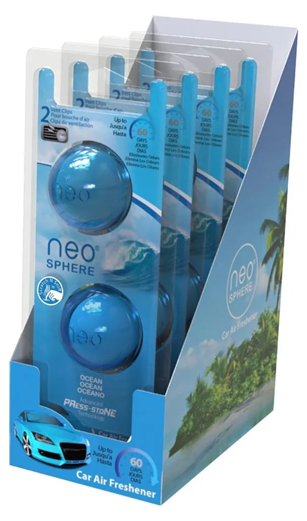 Désodorisant Voiture Ocean Neo-sphere - 4 Unités Haute Performance 30 Jours