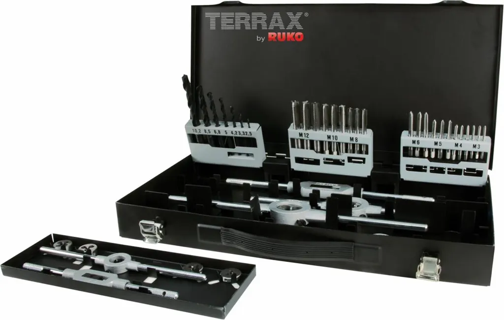 Terrax A245030 Set d'outils de filetage 44 pièces en boîtier métallique