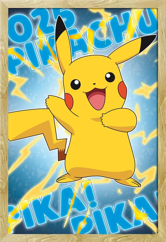 Affiche Pokémon Pikachu 61 x 91,5 cm avec Cadre en MDF Effet Hêtre
