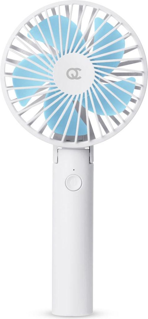 FlinQ Handventilator – Tragbarer Mini-Ventilator, USB wiederaufladbar, kabellos, Tischventilator – Weiß/Blau