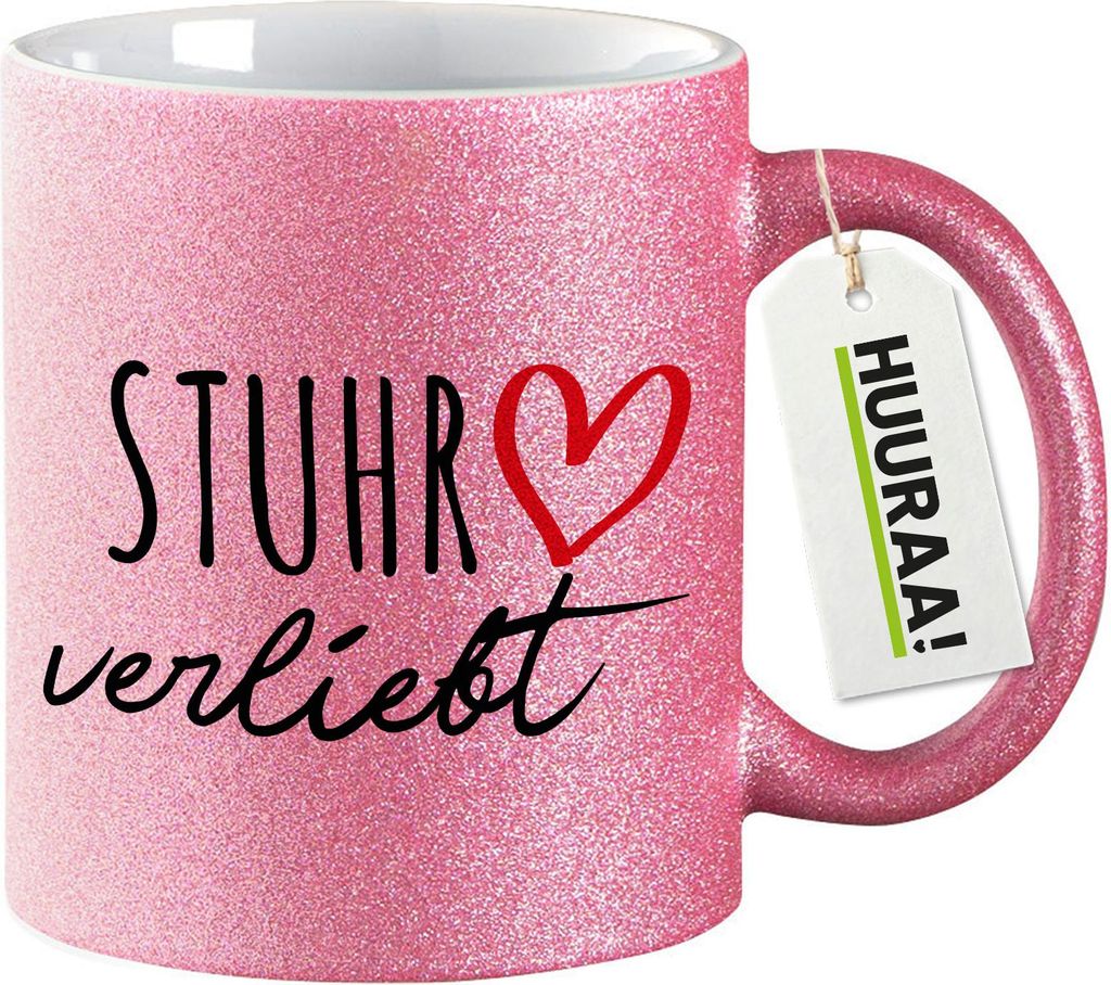 Huuraa Glitzertasse Stuhr verliebt 330ml Pink Keramik Kaffeebecher Geschenkidee