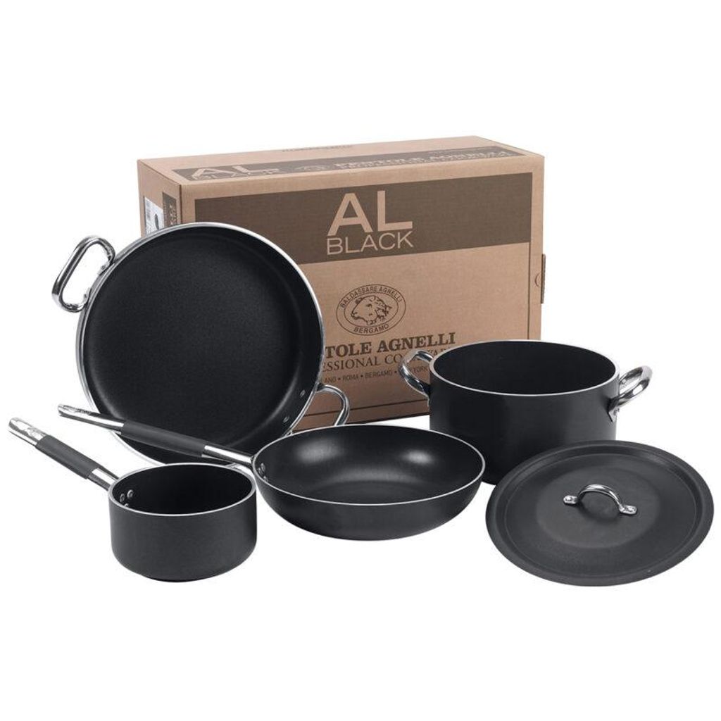Agnelli - 5-teiliges Kochgeschirr-Set – Antihaft-Aluminium für Induktion mit Holzbox