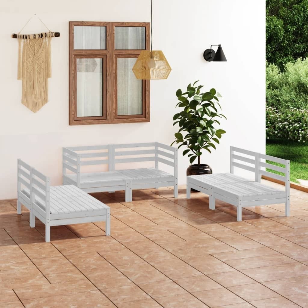 The Living Store 6-tlg. Garten-Lounge-Set Weiß Massivholz Kiefer