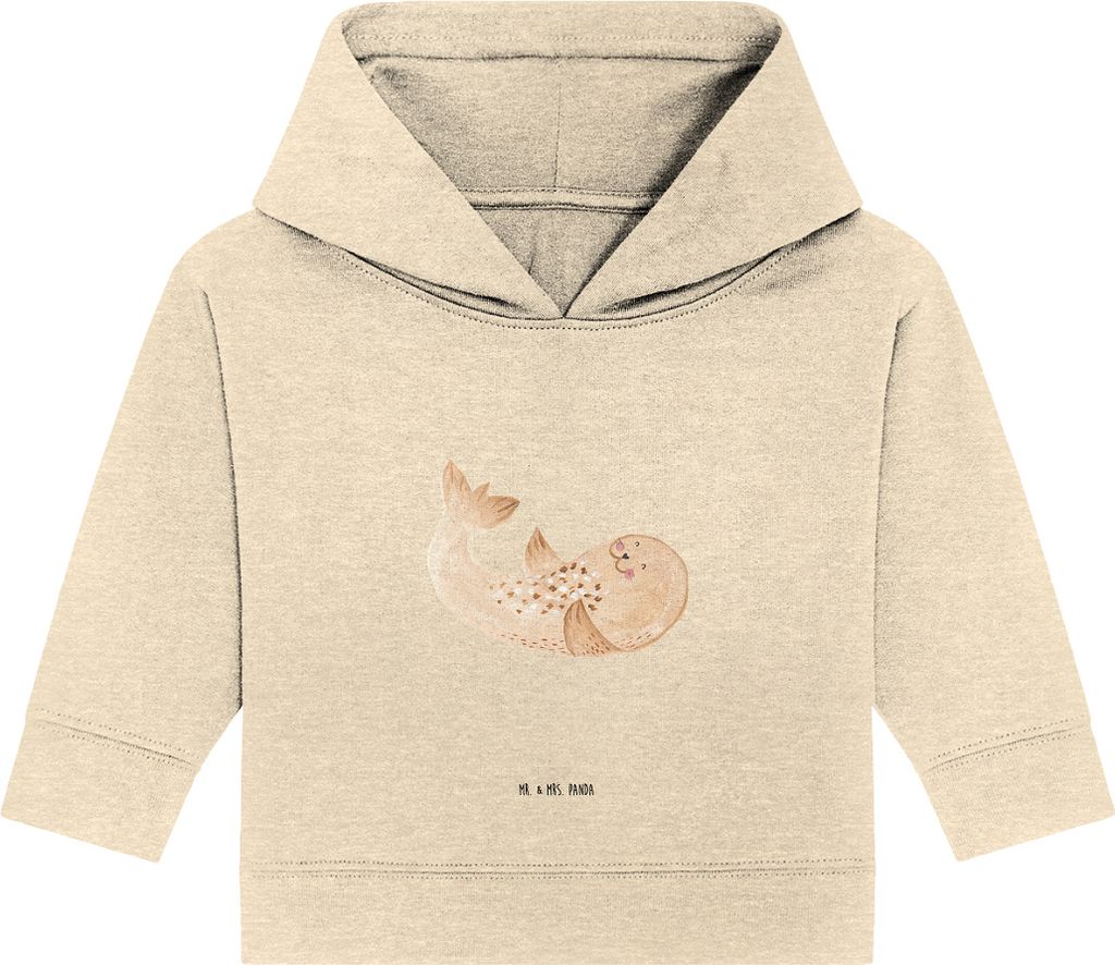 Mr. & Mrs. Panda Organic Baby Hoodie Robbe Liegen 12. - 18. Monat - Natural Raw - Geschenk, Kapuzensweatshirt, Nordsee, Strand, Robben, Kapuzenshir...