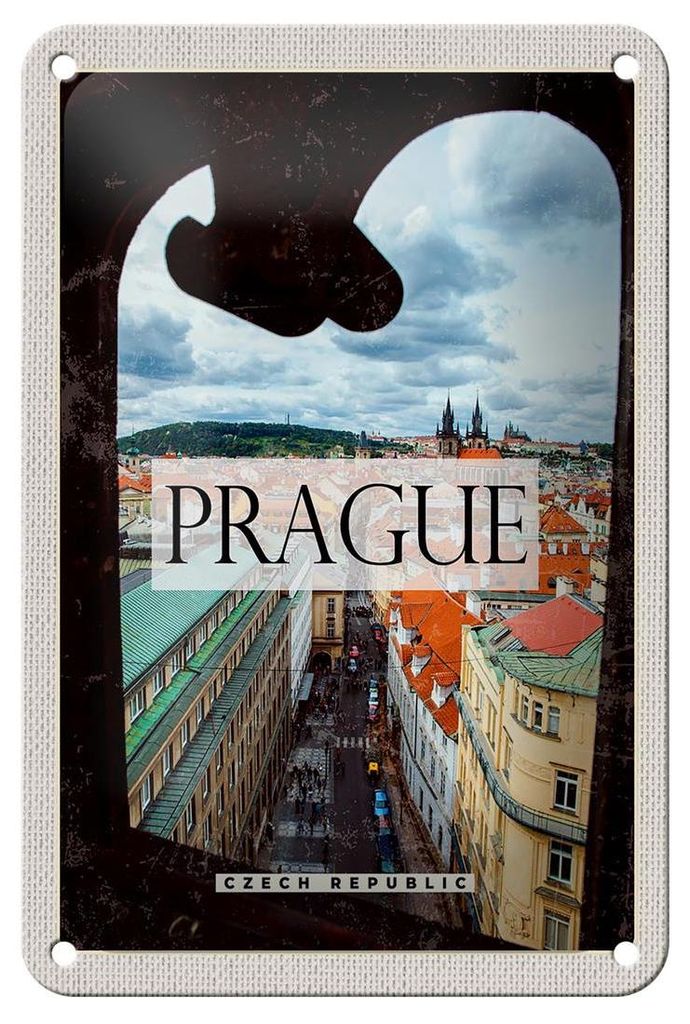 Blechschild Reise 12x18cm Prague Altstadt Tschechien Geschenk Schild