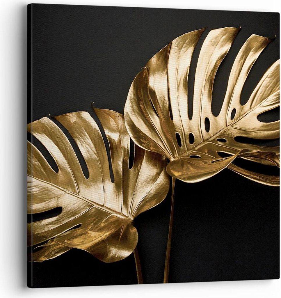Bild auf Leinwand - Leinwandbild - Einteilig - Golden Blätter Monster - 40x40cm - Wand Bild - Wanddeko - Wandbilder - Leinwanddruck - Bilder - Wan...