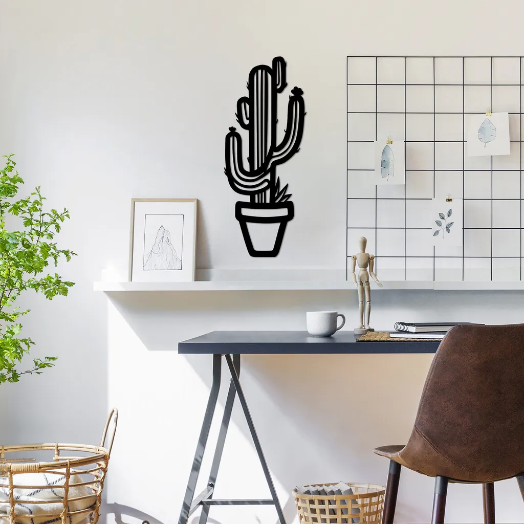 Wallity Cactus SKL2510 Nero - Decorazione Parete Metallo 29x70 cm - 2