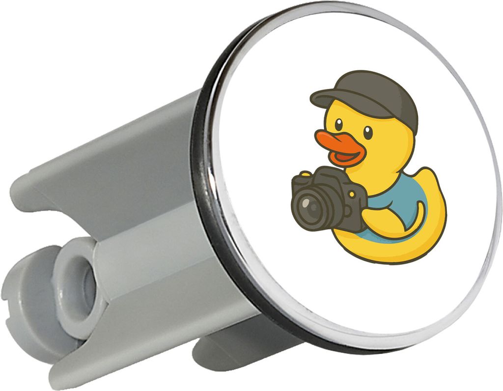 Huuraa Waschbeckenstöpsel Quietscheente Fotografie Comic Gummiente 4cm höhenverstellbar Abflussstopfen Geschenkidee