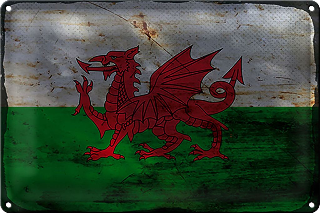 Blechschild Flagge Wales 40x30cm Flag of Wales Rost