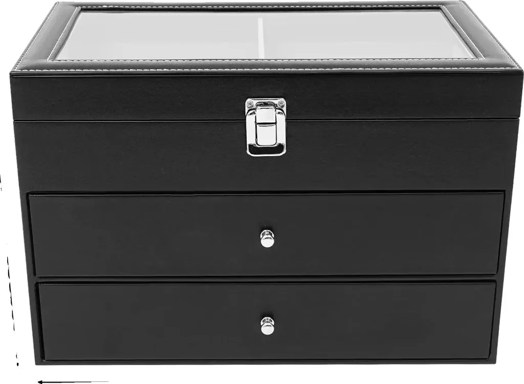 Espositore Occhiali da Sole Luxury 24 Slot | Organizer Nero con Cassetto