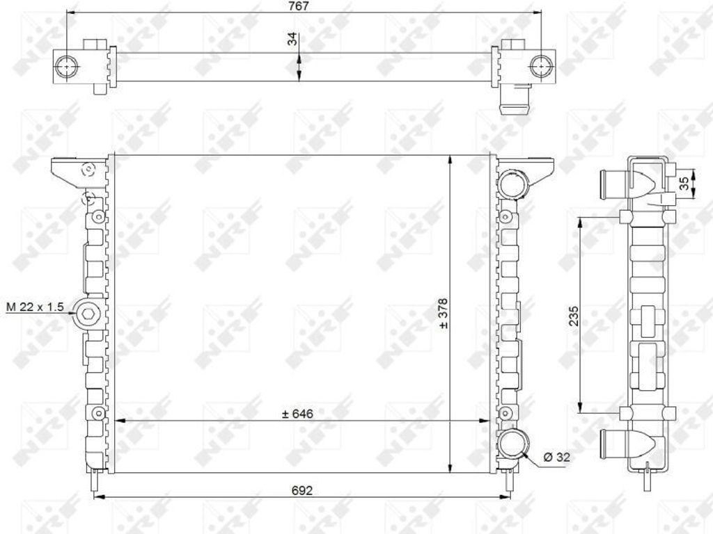 NRF 519523 - OE 7258109 Kühler, Motorkühlung für Galaxy (WGR), Alhambra (7V), Sharan (7M)