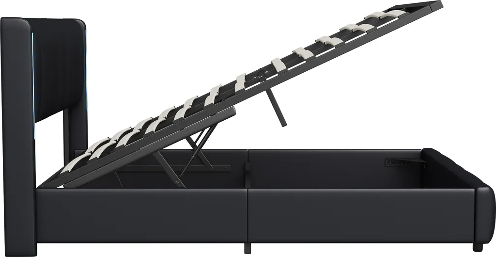 Lit double boxspring 140x200cm avec sommier à lattes et rangement
