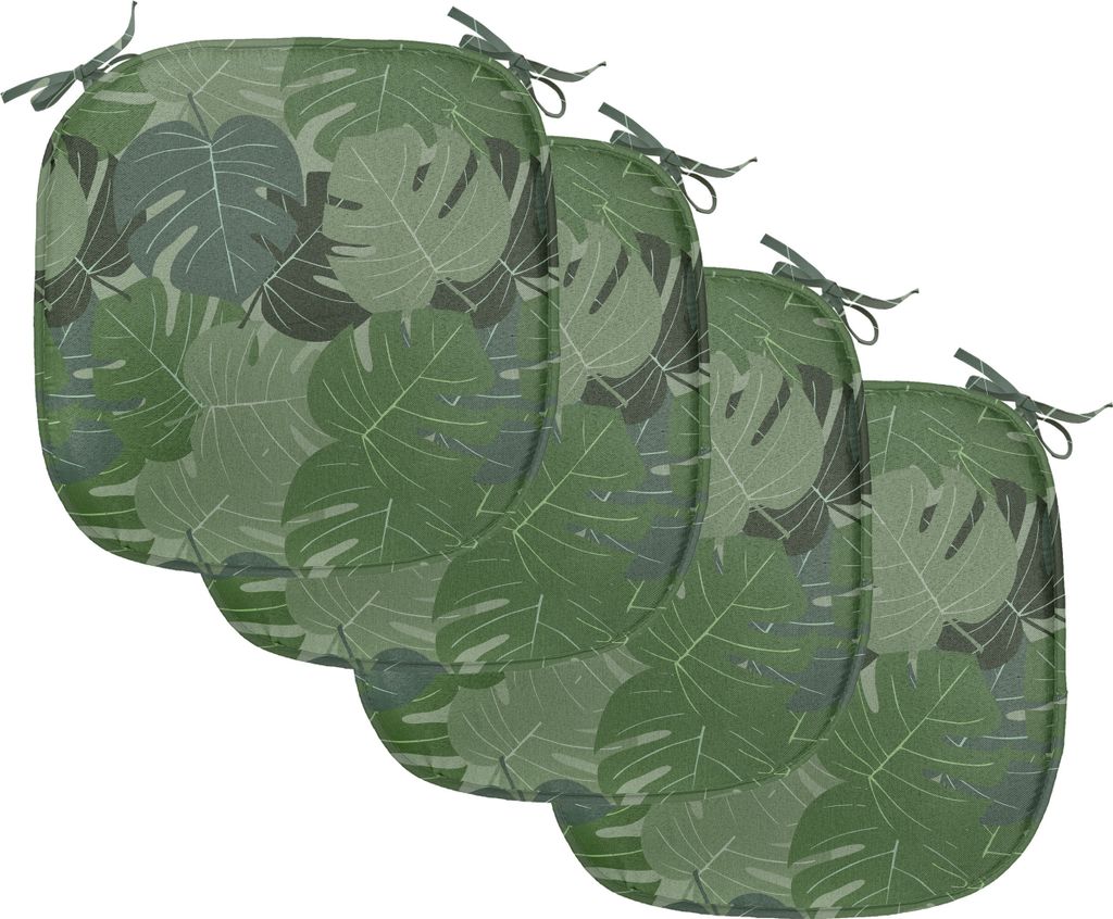 ABAKUHAUS Waldgrün Polster für Esszimmerstühle, Camo Palmblätter, Dekoratives wasserfestes Kissen mit Riemen für Küchensitze, 40 cm x 40 cm-4...