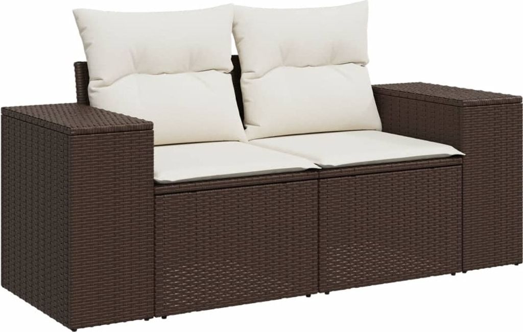 vidaXL Gartensofa mit Kissen 2-Sitzer Braun Poly Rattan