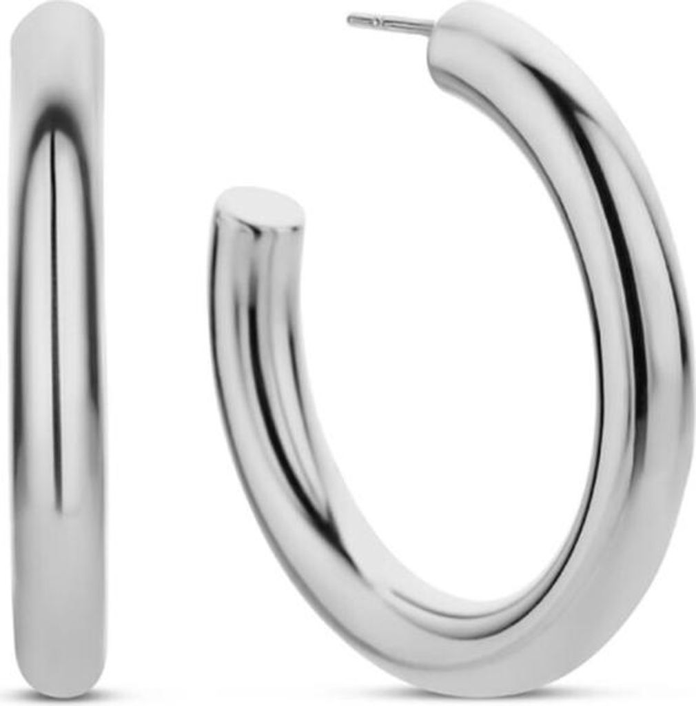 CO88 Collection 8CE-70438 – Halbe Ohrringe aus Stahl – Damen – Glatt – 35 mm Durchmesser – 4,7 mm Wandstärke – Pouchette – Silberfarben