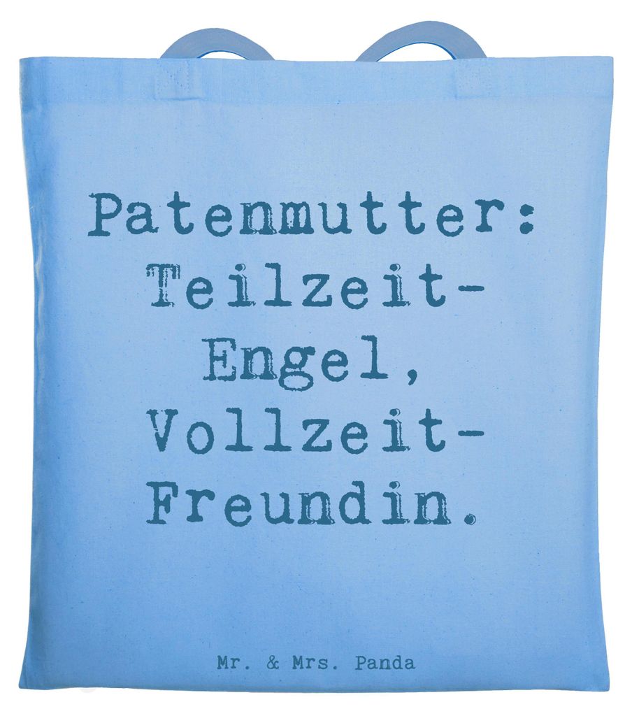 Mr. & Mrs. Panda Tote Bag Spruch Patenmutter Engel - Sky Blue - Geschenk, Geschenke für Paten, Freundschaft, Laptoptasche, Jutebeutel, Shopping Ta...