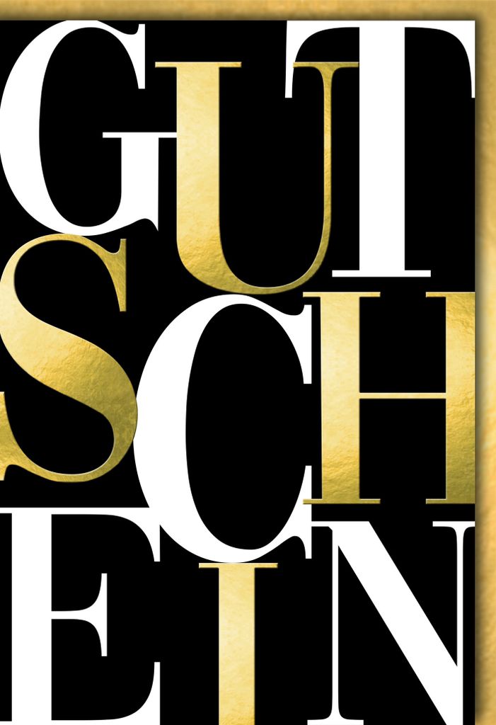 Gutschein - Karte mit Umschlag - gold, schwarzer Hintergrund