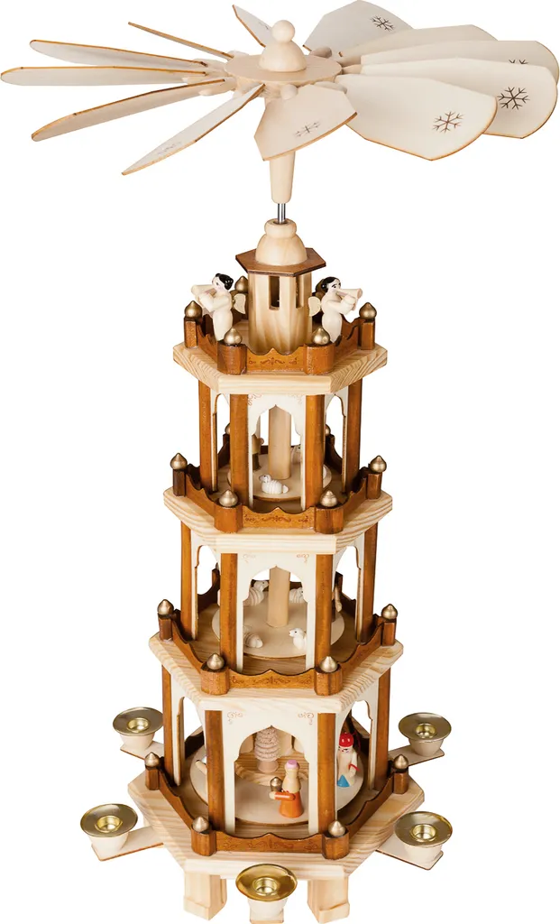 Pyramide de Noël 4 étages 60 cm en bois massif avec finition artisanale