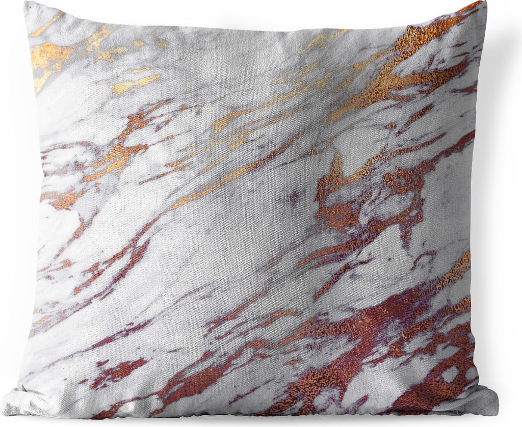 MuchoWow Outdoor Kissen - Marmor - Weiß - Gold - Rot - 45x45 cm - Wetterfest - Lounge Kissen - Fotokissen - Dekoratives Kissen