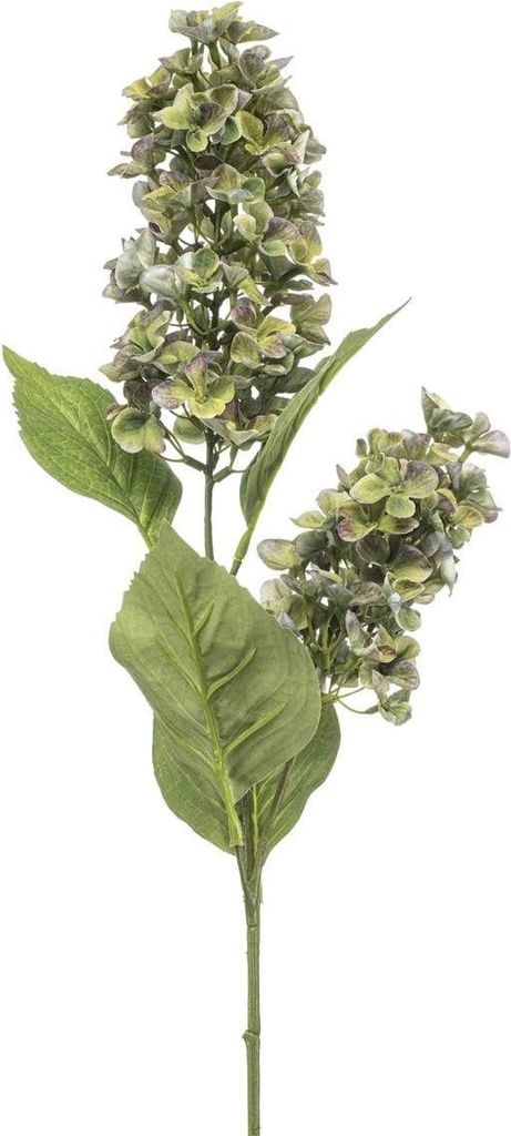 artplants.de Deko Zweig Hortensie XELMAR, grün-lila, 75cm - Künstlicher Hortensienzweig