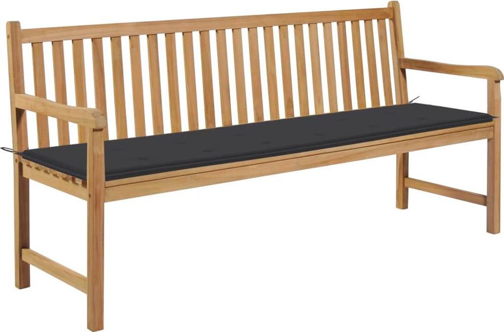 Gartenbank mit Anthrazit Auflage 175 cm Massivholz Teak