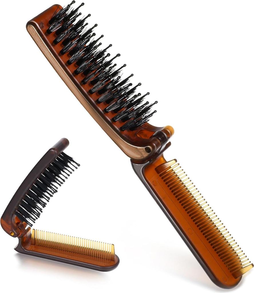 Faltbare tragbare Haarbürste mit Nylonborsten und feinen Zähnen - Mini-Nassbürste für Männer, Frauen und Kinder mit allen Haartypen
