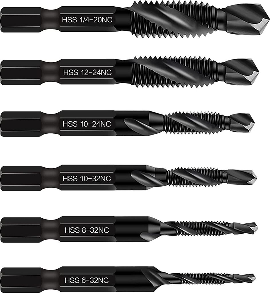 6pcs/Set Tap Drill Bits Hex Shank Quick Chip Entfernen vielseitiger HSS gefälscht Kombination Drill Tap Bit Set für das Bohren des Tippens zum Bo...