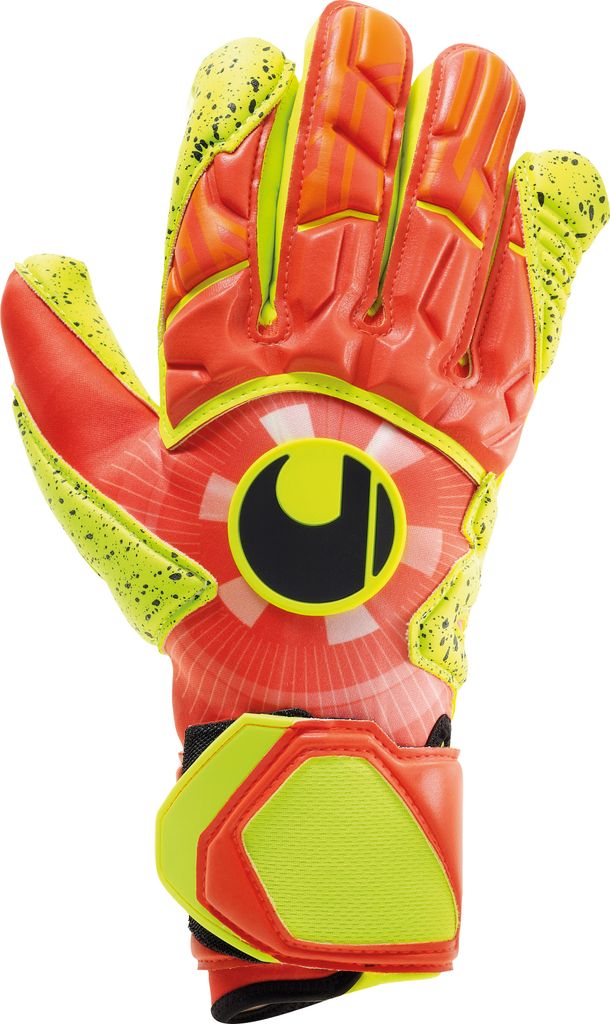Uhlsport Fußball Dynamic Impulse Supergrip HN Torwart Handschuhe Herren orange gelb schwarz Größe 10,5