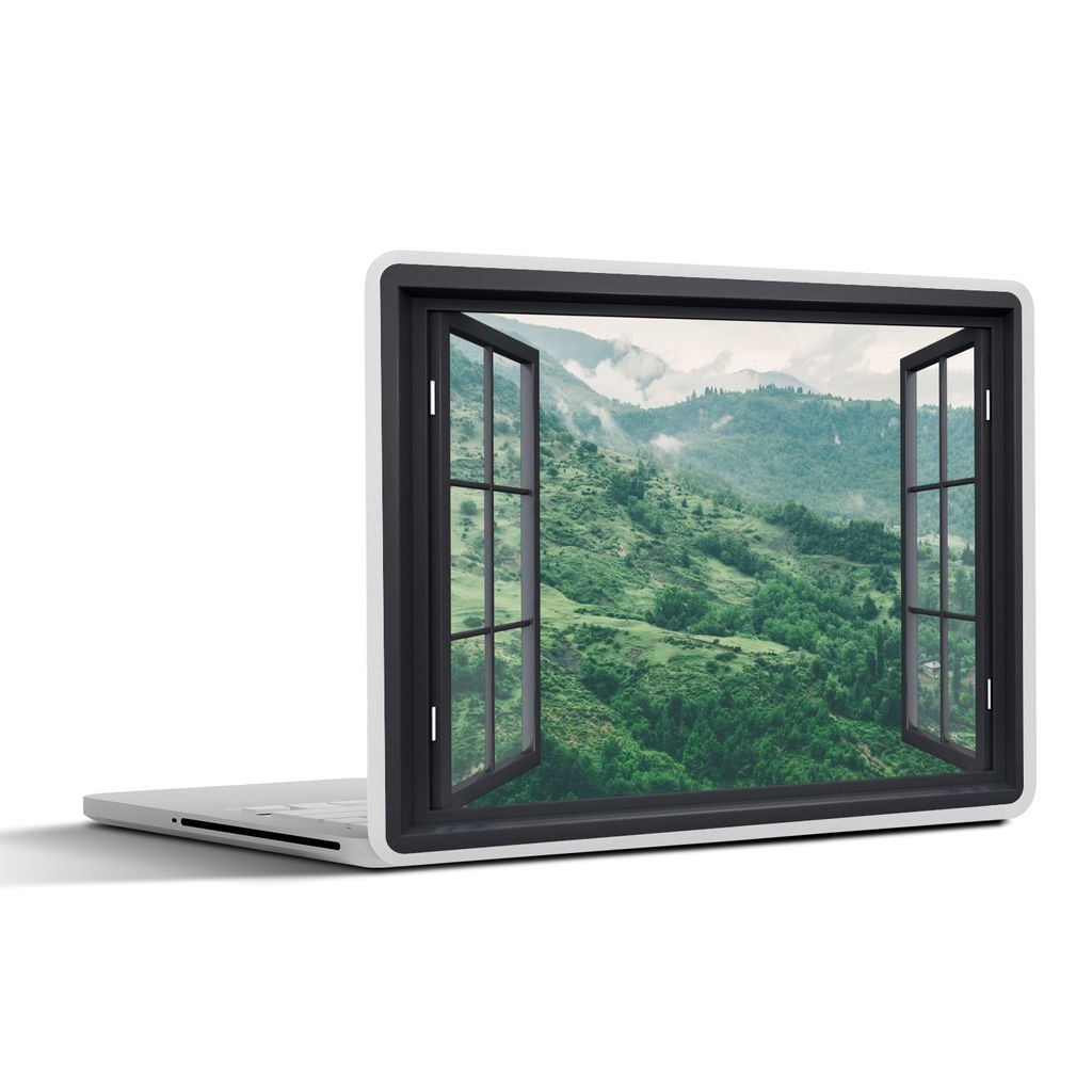 MuchoWow Laptop Aufkleber Sticker Cover Aussicht - Berg - Baum 25x18 cm - Laptop-Deko