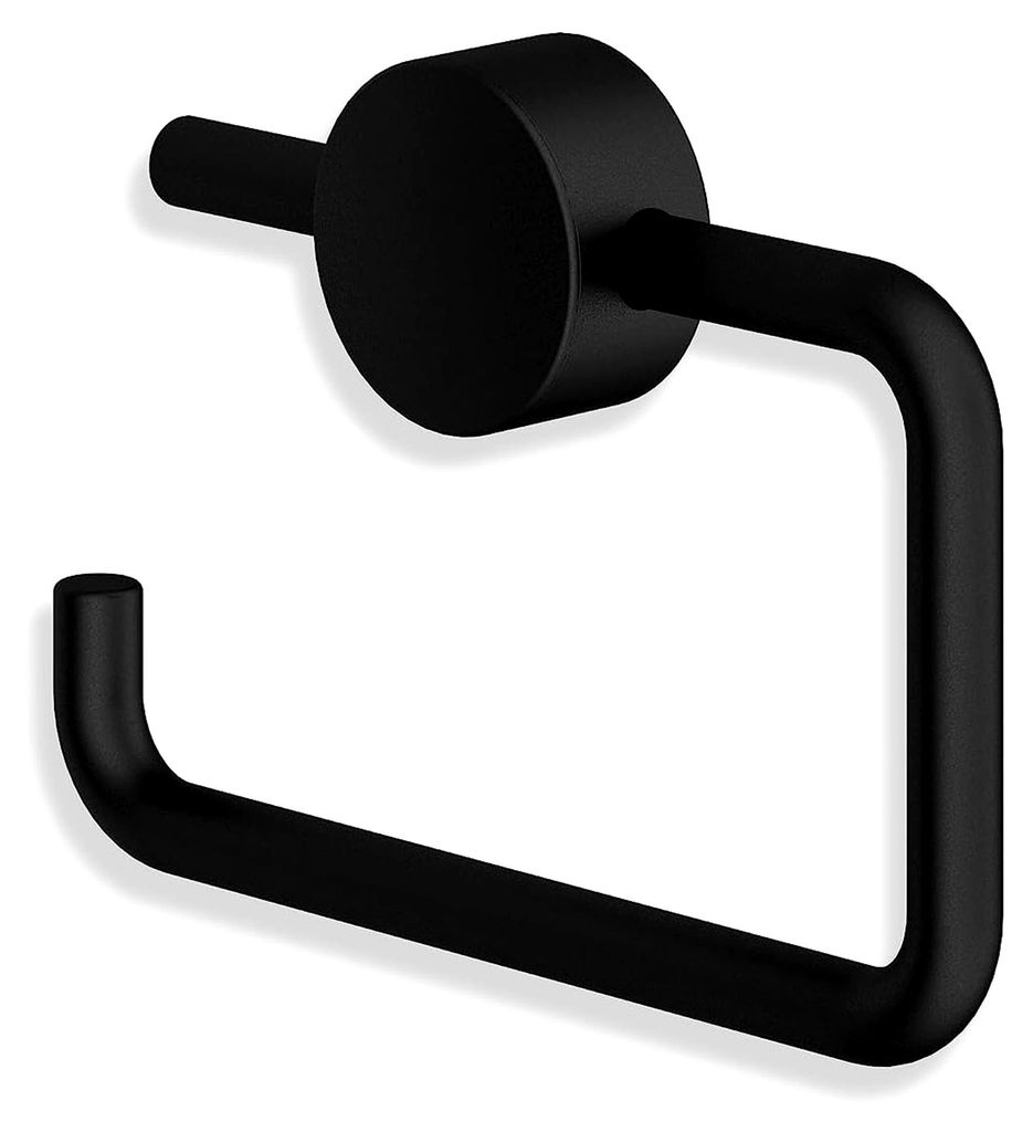 WC Papierhalter (schwarz matt pulverbeschichtet, U-förmig, klappbar, Halterung für Toilettenpapier, Breite 140 mm)