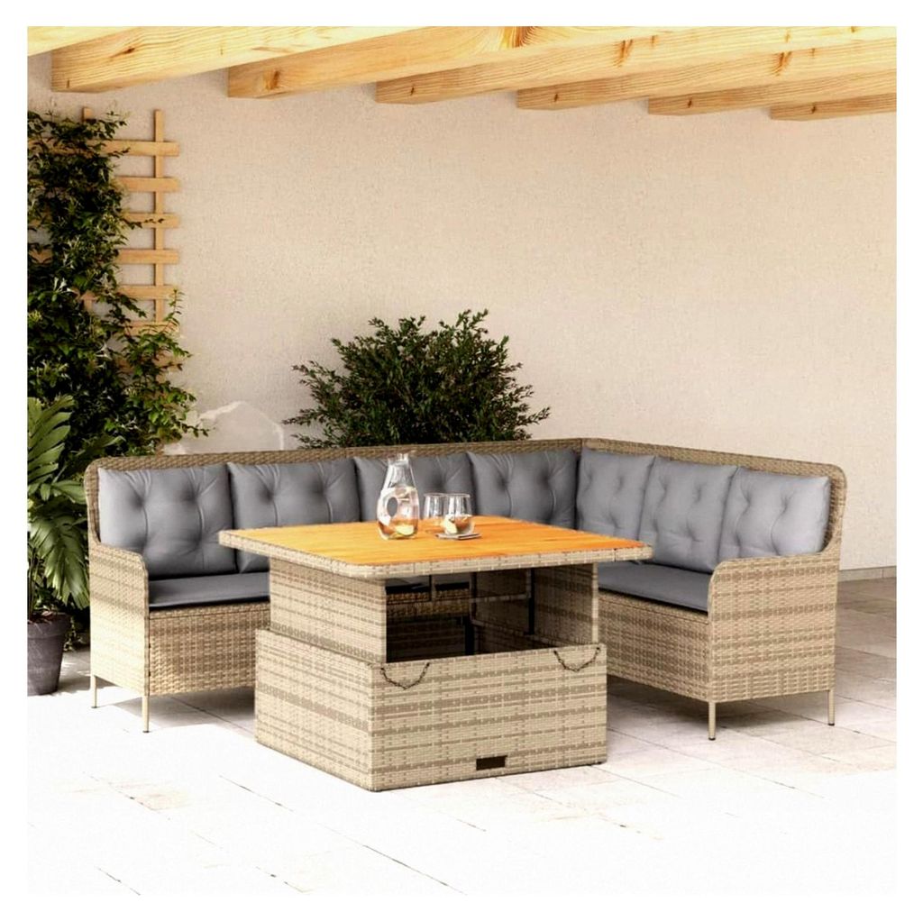 Polyrattan Lounge mit verstellbarem Esstisch 110 x 110 x 40/71 cm, Gartenlounge, Sitzgruppe, Ecklounge, Ecksofa, Rattan Gartenmöbel Set inkl. Sitz...