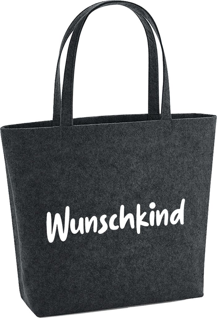Huuraa Filzshopper Wunschkind Schriftzug 22 Liter Charcoal Melange Filztasche Geschenkidee