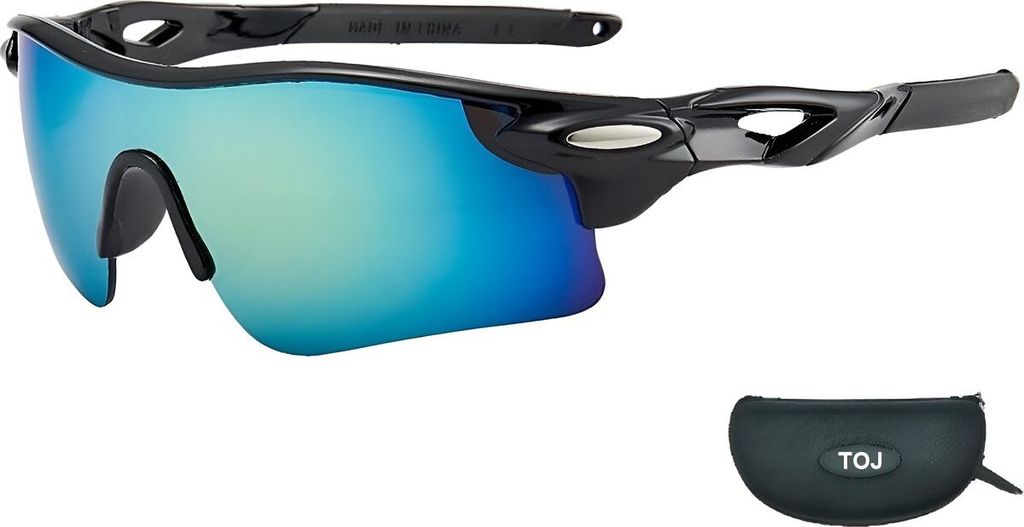 Fahrradbrille mit Etui – Sportbrille für Rennrad & MTB – UV-Schutz – Verspiegelte Gläser – Schwarz